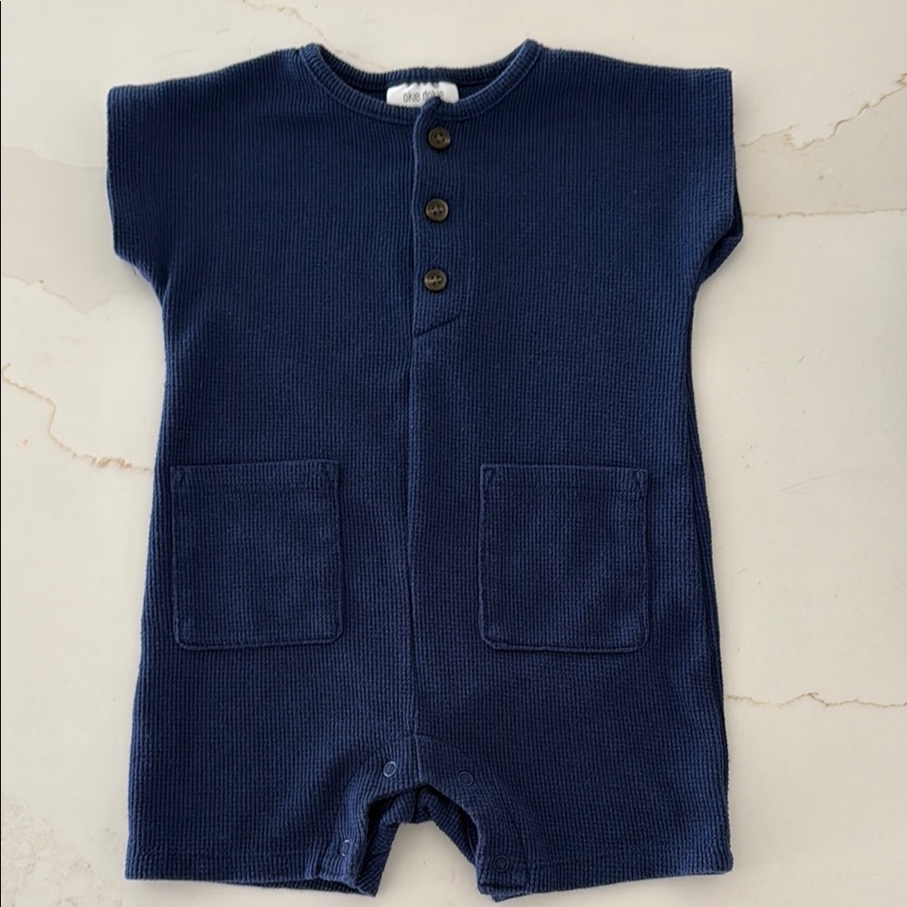 Navy Blue Baby Romper with Buttons